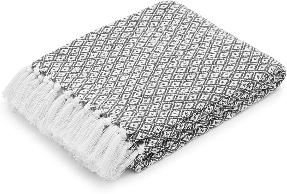 Seafoam and White Herringbone Throw Blanket