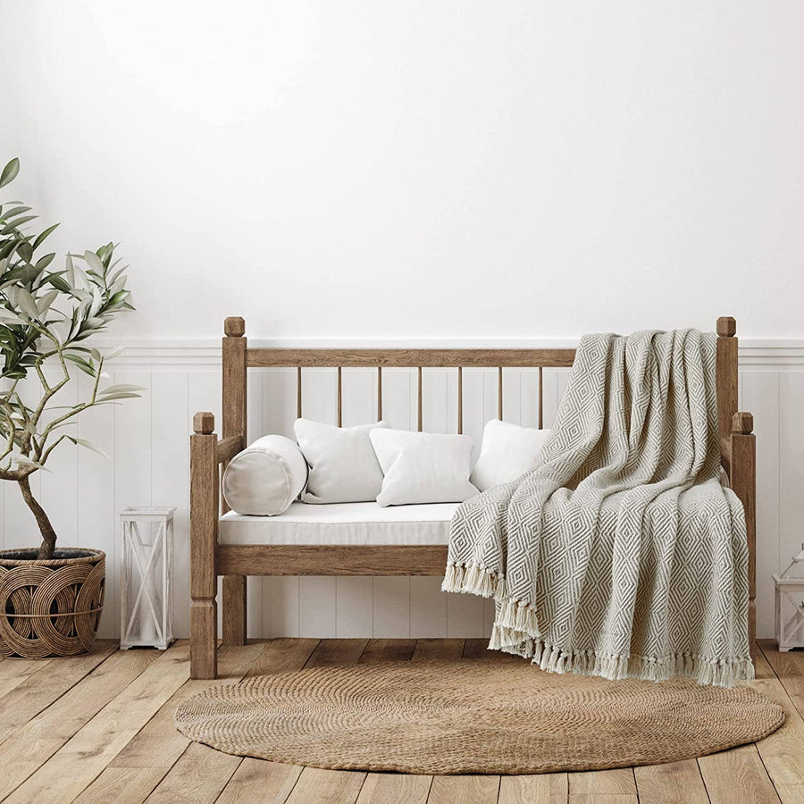 100% Cotton Cream Bird's Eye Throw Blanket