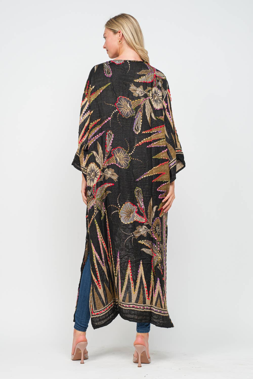 Meghan Black Thick Stitch Embroidered Duster