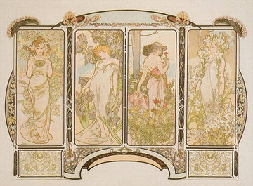 AT-227 Four-Part Art Nouveau Screen - Vintage Image