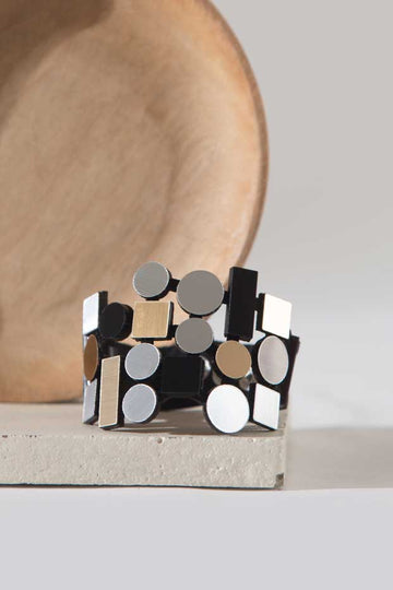 Bauhaus Acrylic Bracelet - Silver/Black/Gold: Large