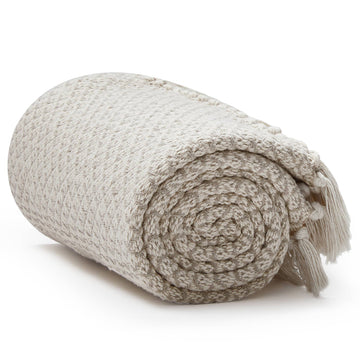 100% Cotton Cream Bird's Eye Throw Blanket