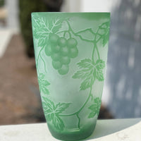 Hand-Carved Grape Vine Art Glass Vase