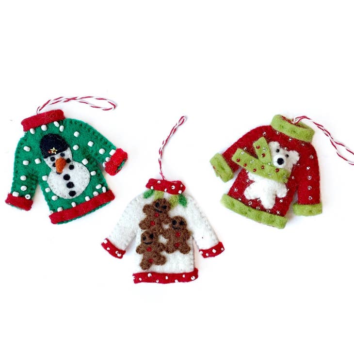 Ugly Christmas Sweater Felt Wool Ornaments