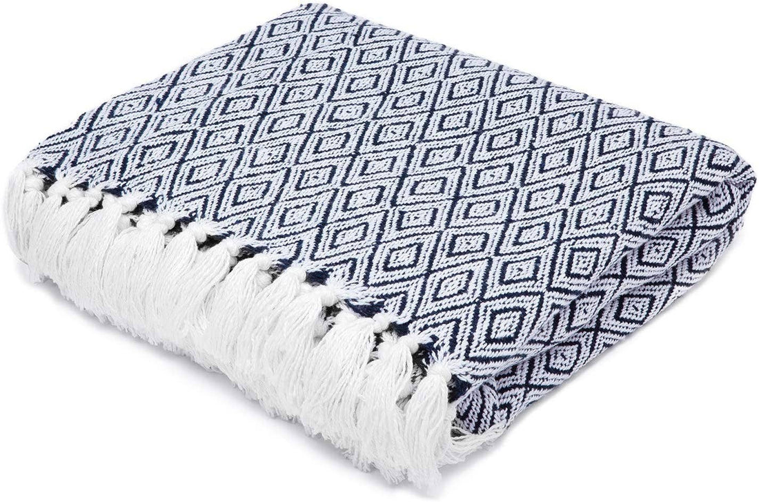 Cream Herringbone Throw Blanket