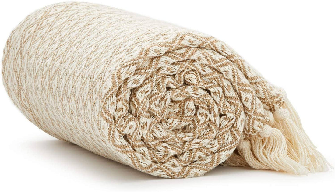 Seafoam and White Herringbone Throw Blanket