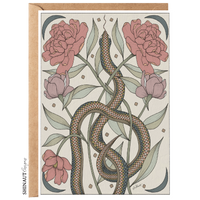 Garden Snake with Peonies Art Nouveau Greeting Card