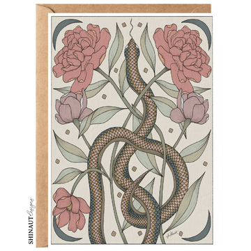 Garden Snake with Peonies Art Nouveau Greeting Card