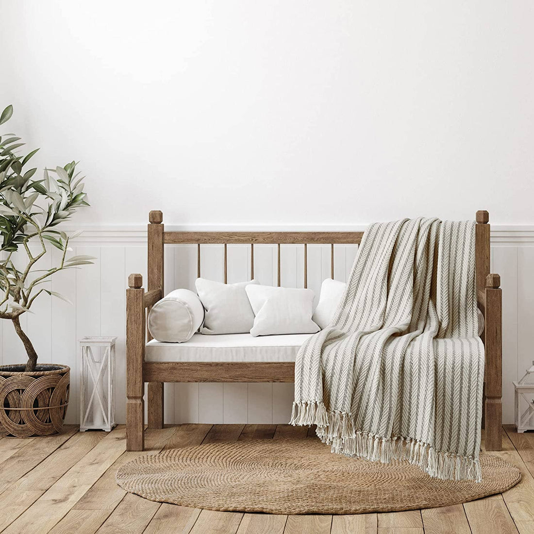 100% Cotton Cream Bird's Eye Throw Blanket