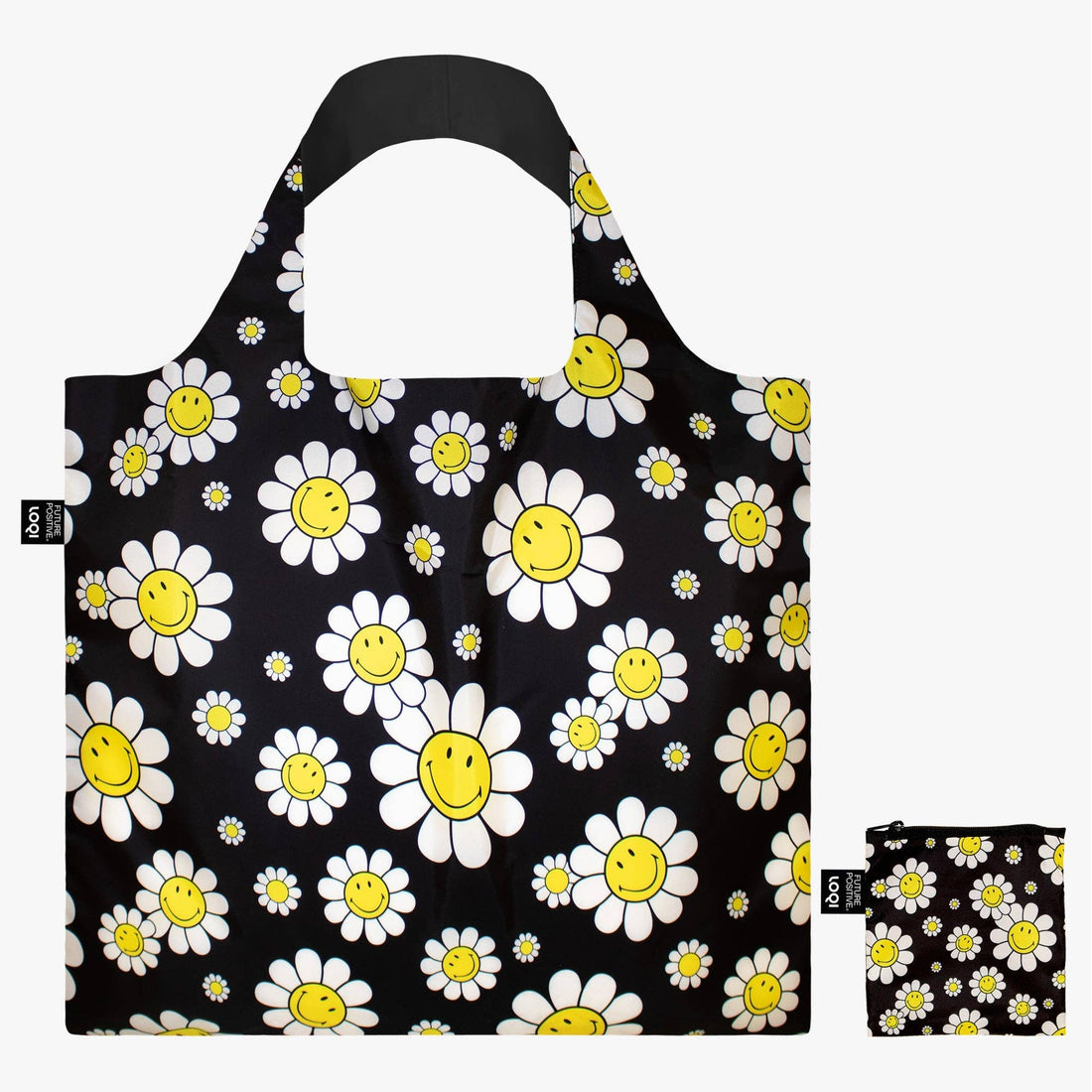 SMILEY Flowers Black Recycled Bag