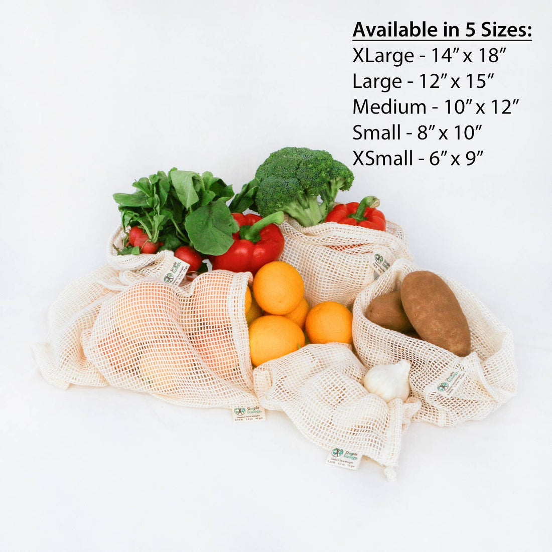 Set of 3 Organic Cotton Mesh Produce Bags - (S/M/L)