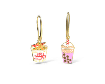 Cup Noodle & Boba Earrings - Gold Junk Food Statement