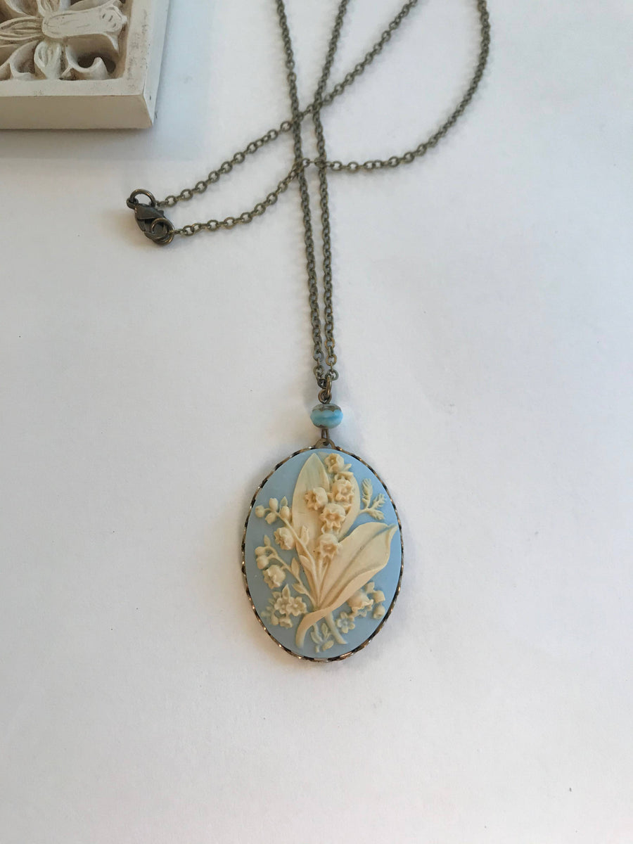 Light Blue Lily Of The Valley Cameo Necklace