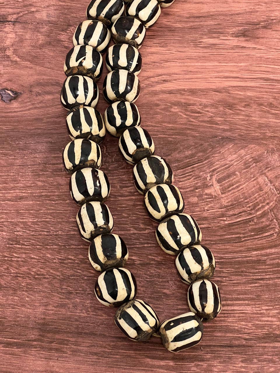Decorative Cameroonian Bone Beads | Black Stripes + Ivory