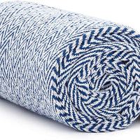 Cream Herringbone Throw Blanket