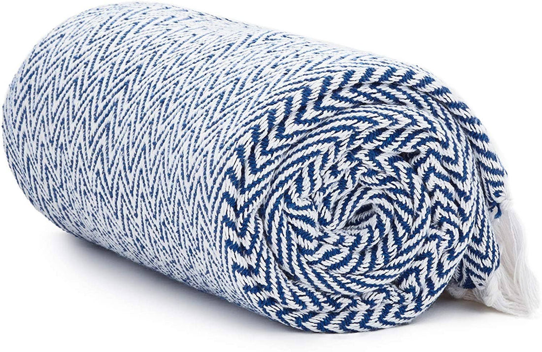 Seafoam and White Herringbone Throw Blanket