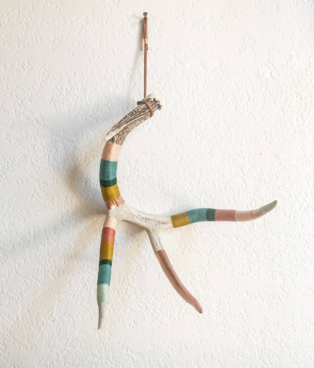 Large Whitetail Wool Wrapped Deer Antler with Copper