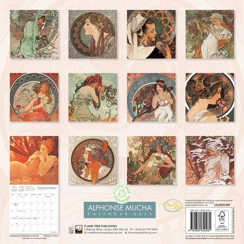 Alphonse Mucha 2025 Wall Calendar