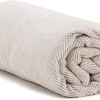 Cream Herringbone Throw Blanket