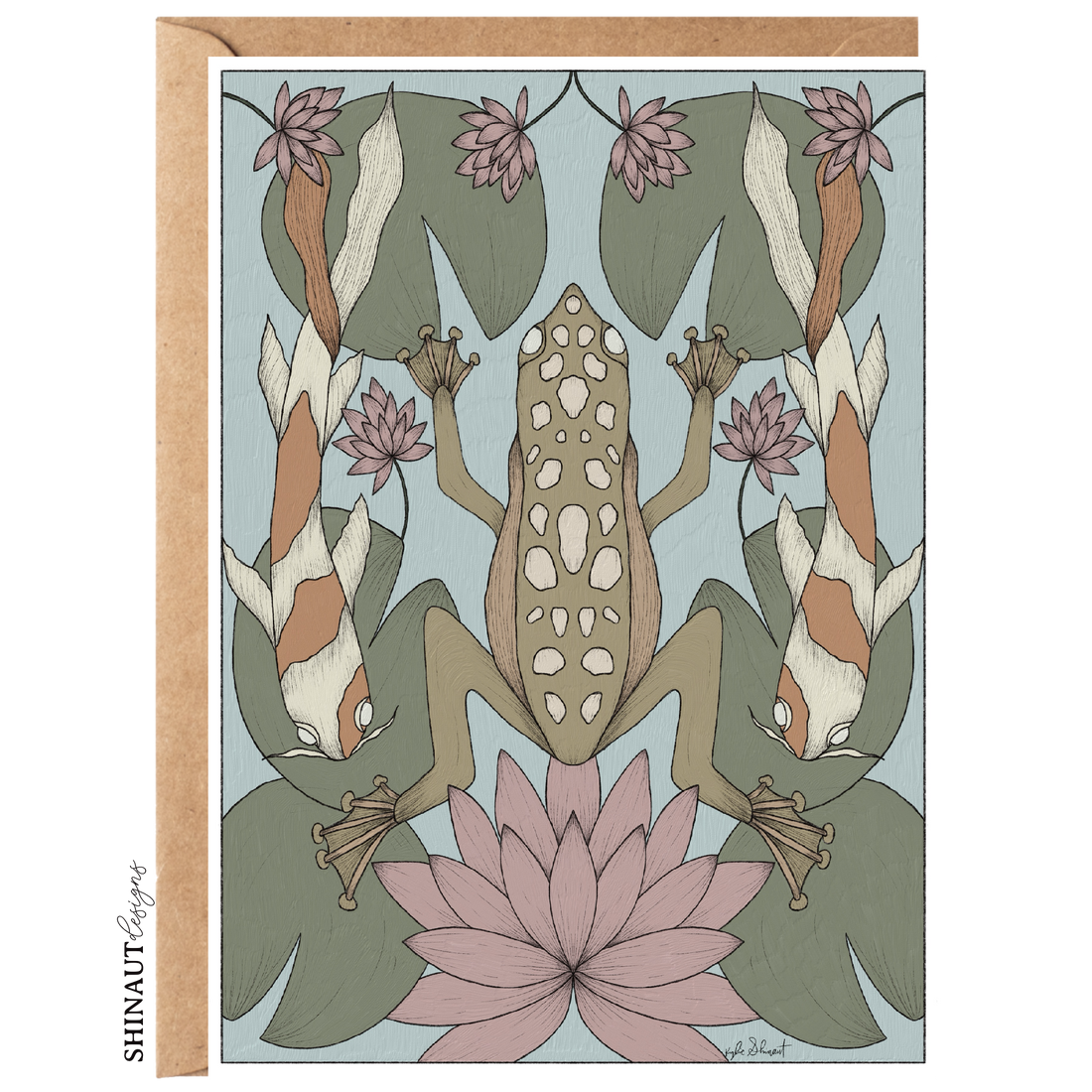 Frog & Koi Fish, Lilypads & Lotus Art Nouveau Greeting Card