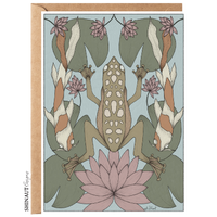 Frog & Koi Fish, Lilypads & Lotus Art Nouveau Greeting Card