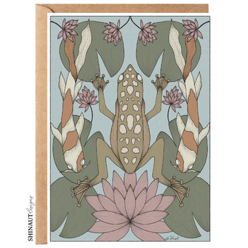 Frog & Koi Fish, Lilypads & Lotus Art Nouveau Greeting Card