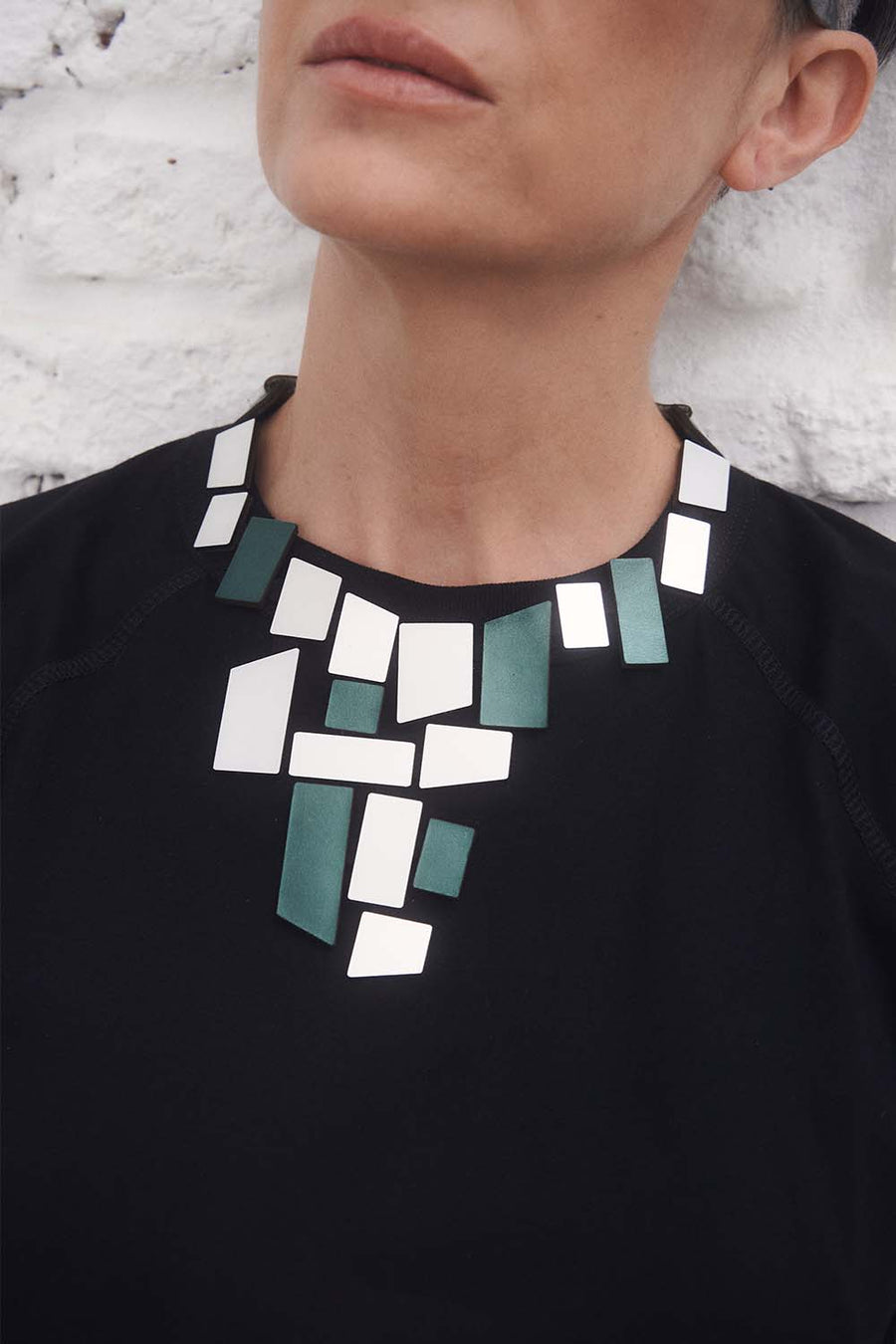 Piet V Necklace - Silver + Green: Small