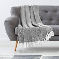 Cream Herringbone Throw Blanket