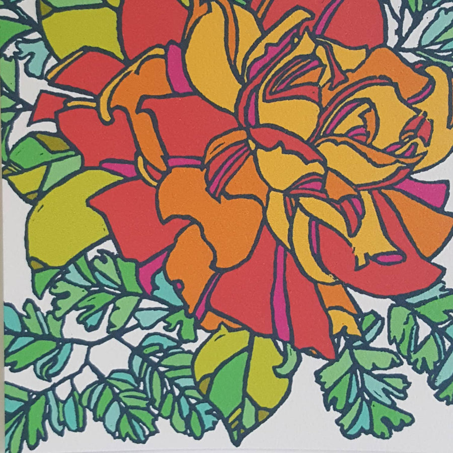 Botanical Orange Rose Blank Note Card