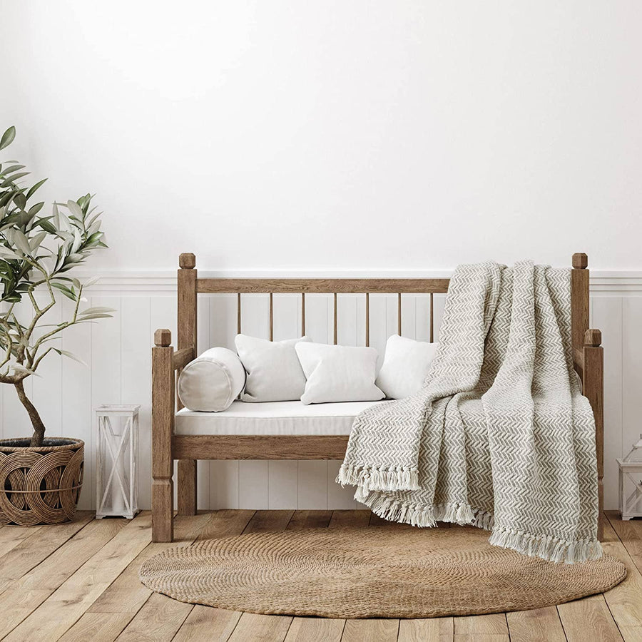 100% Cotton Cream Bird's Eye Throw Blanket