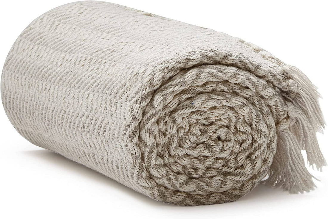 100% Cotton Cream Bird's Eye Throw Blanket