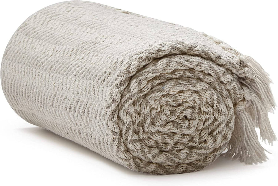 100% Cotton Cream Bird's Eye Throw Blanket