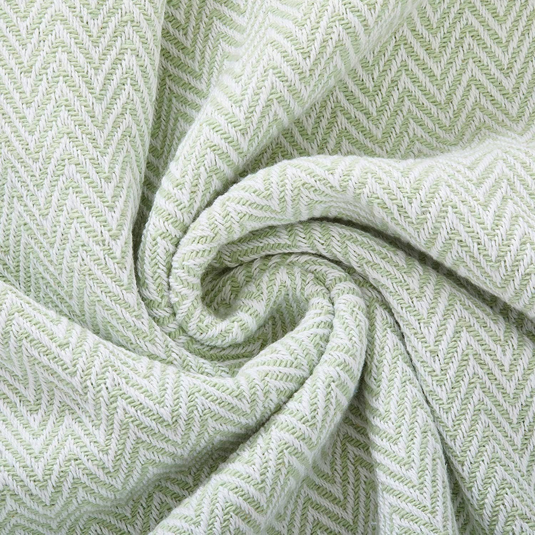 Cream Herringbone Throw Blanket