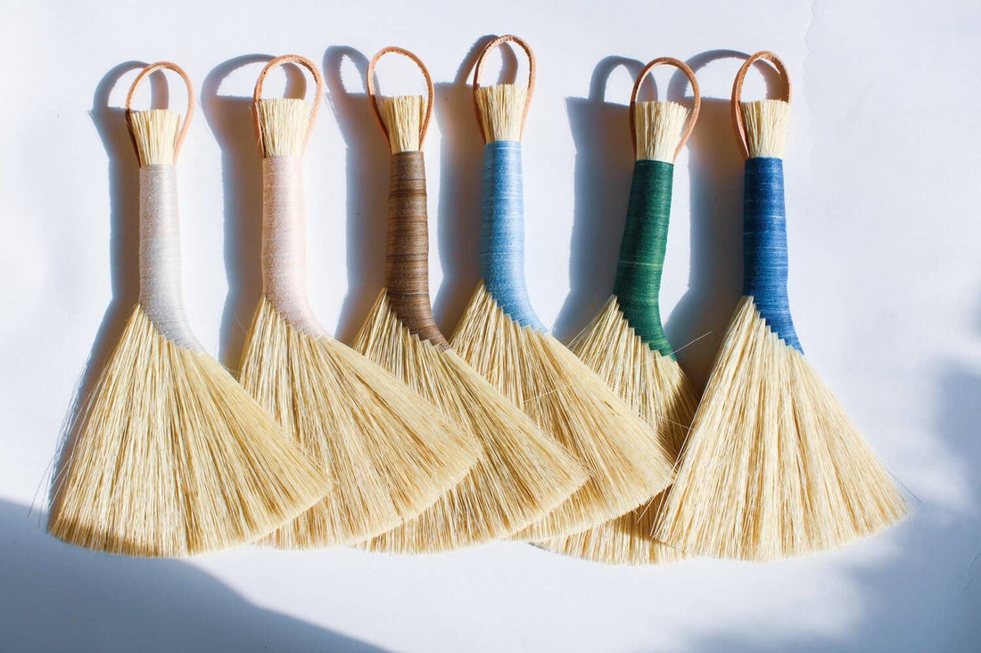 Tampico Wing Broom: Pink / Leather Cord