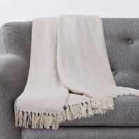 Cream Herringbone Throw Blanket