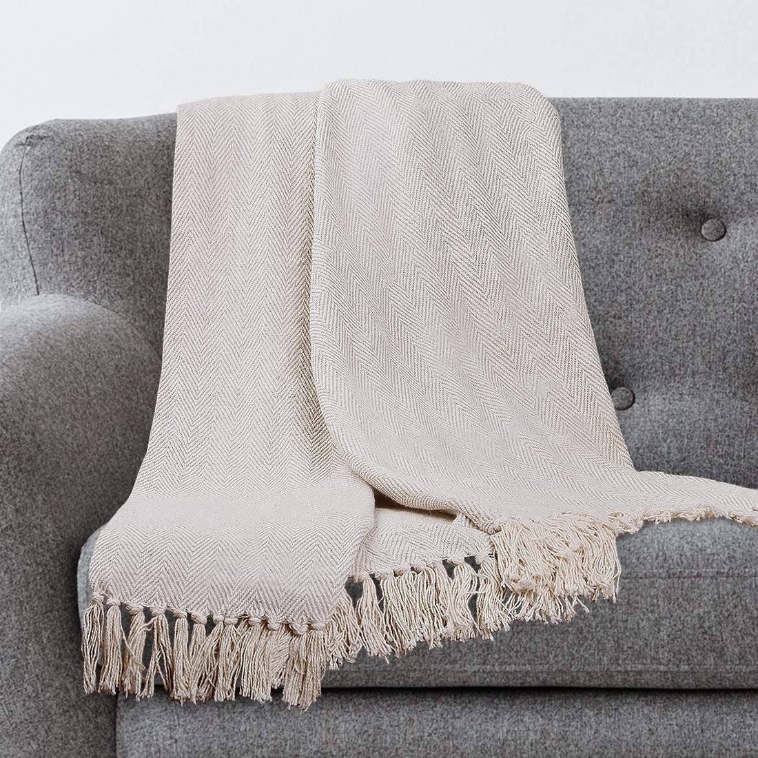 Seafoam and White Herringbone Throw Blanket
