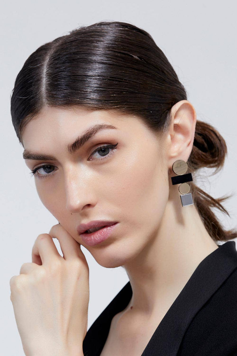 Bauhaus Earrings Large - Silver/Black/Gold