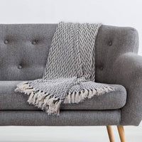 Seafoam and White Herringbone Throw Blanket
