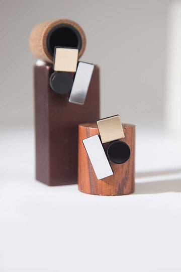 Bauhaus Earrings Small - Silver/Black/Gold