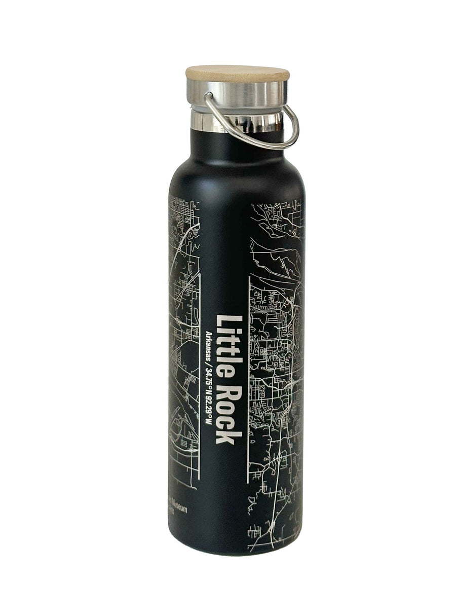 AMFA + Little Rock Map Bottle with Bamboo Top in Black