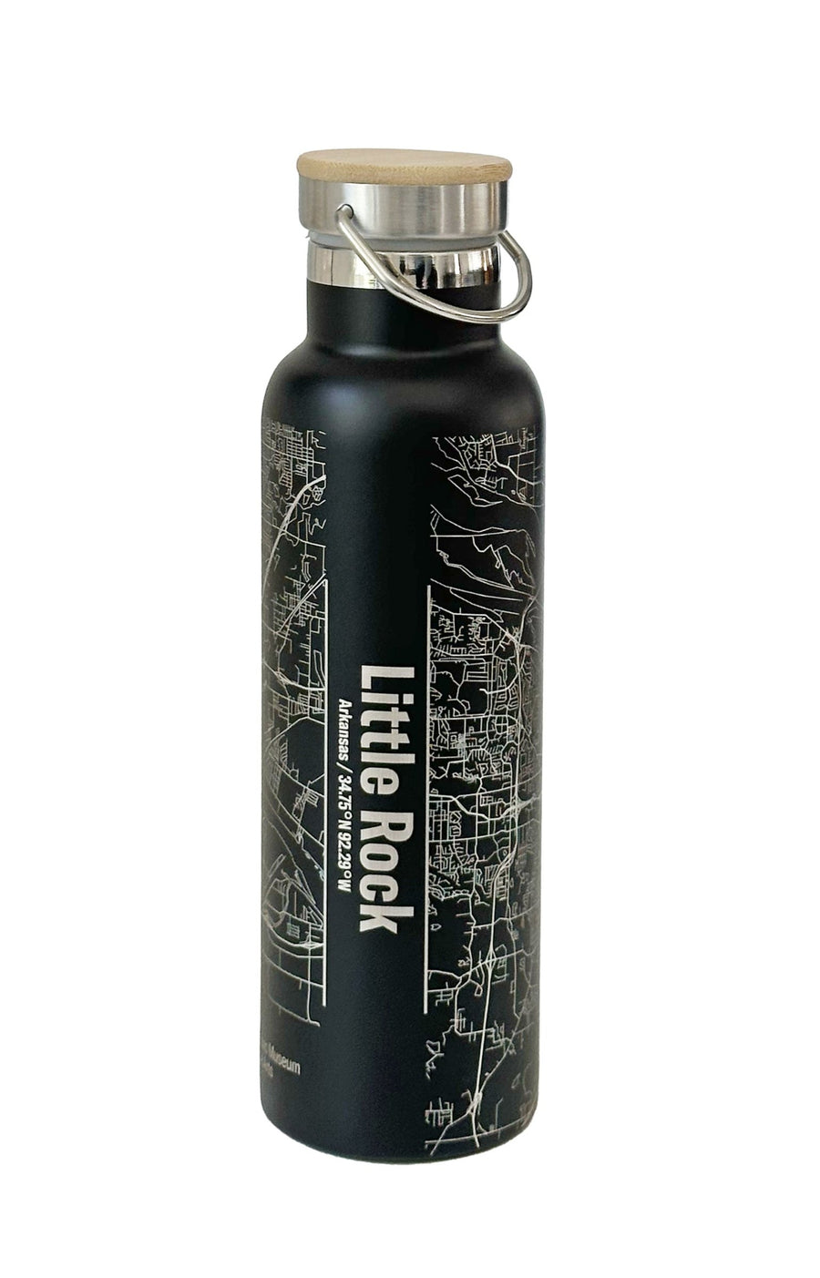 AMFA + Little Rock Map Bottle with Bamboo Top in White