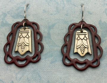 Brick Red Enamel with Silver-Plate Earrings