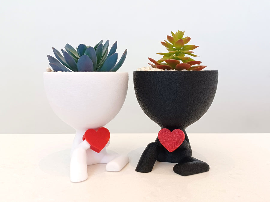 Large Black Flowerpot Person with Heart
