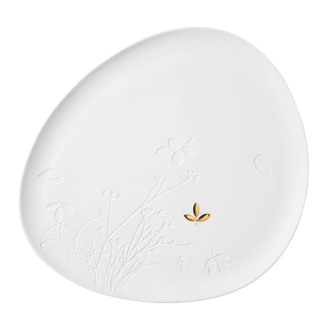 Porcelain Stories Leaf Decorative Tray with Gold Accent