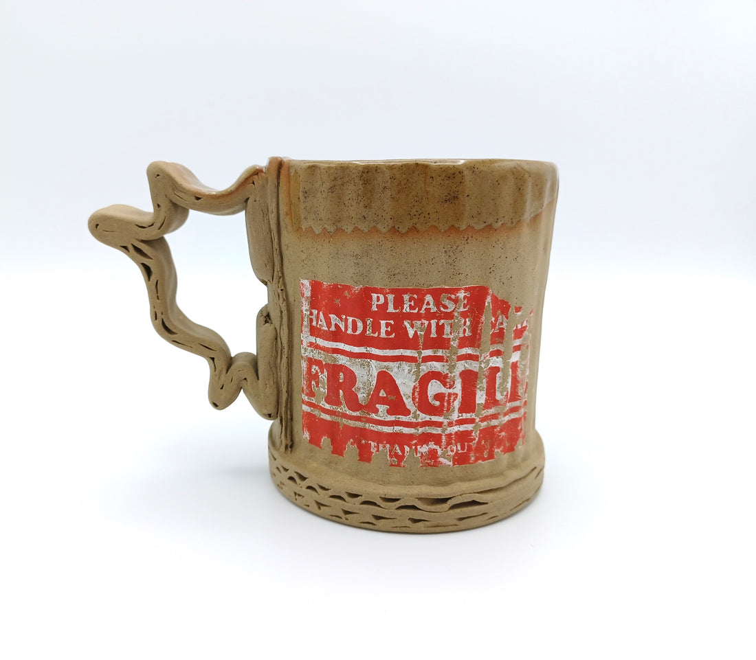 Ceramic Cardboard Mug with Fragile Sticker Design
