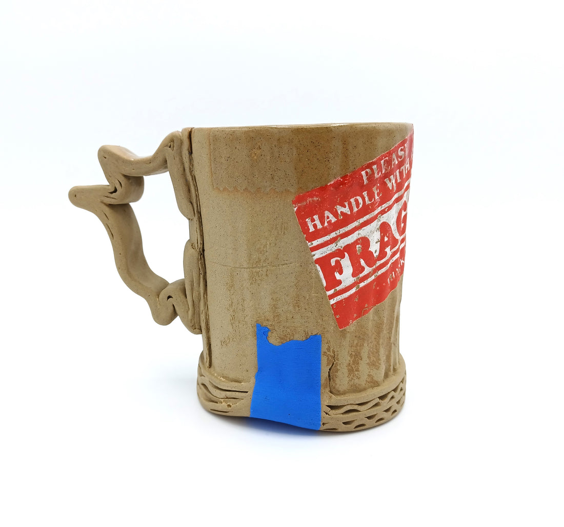 Ceramic Cardboard Mug with Fragile Sticker Design