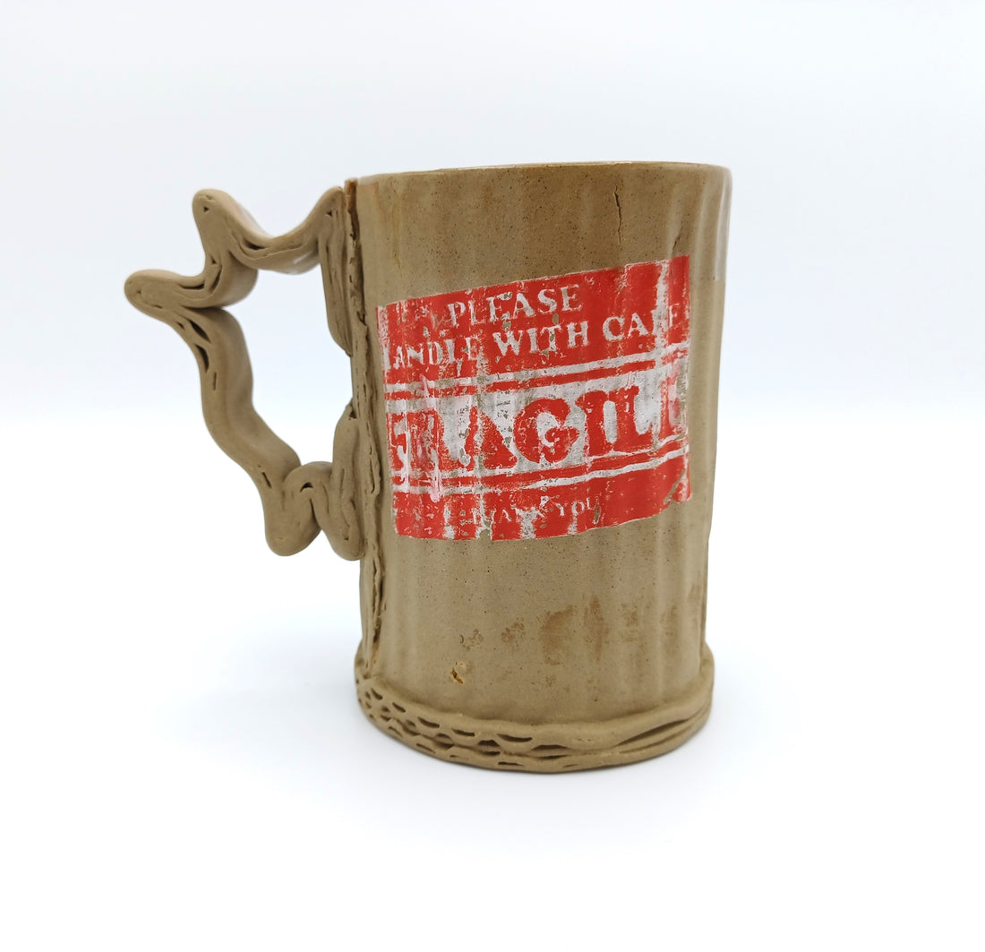 Ceramic Cardboard Mug with Fragile Sticker Design