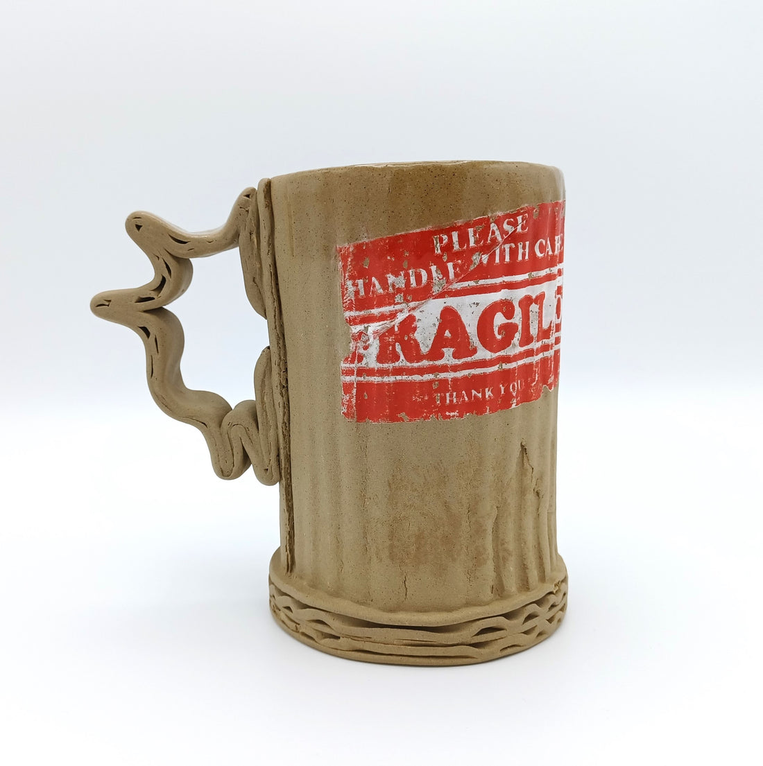 Ceramic Cardboard Mug with Fragile Sticker Design