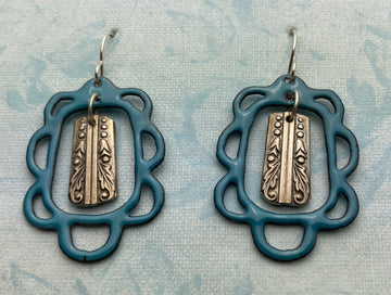 Turquoise Enamel with Silver-plate Earrings