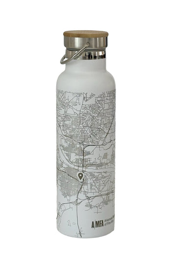 AMFA + Little Rock Map Bottle with Bamboo Top in White